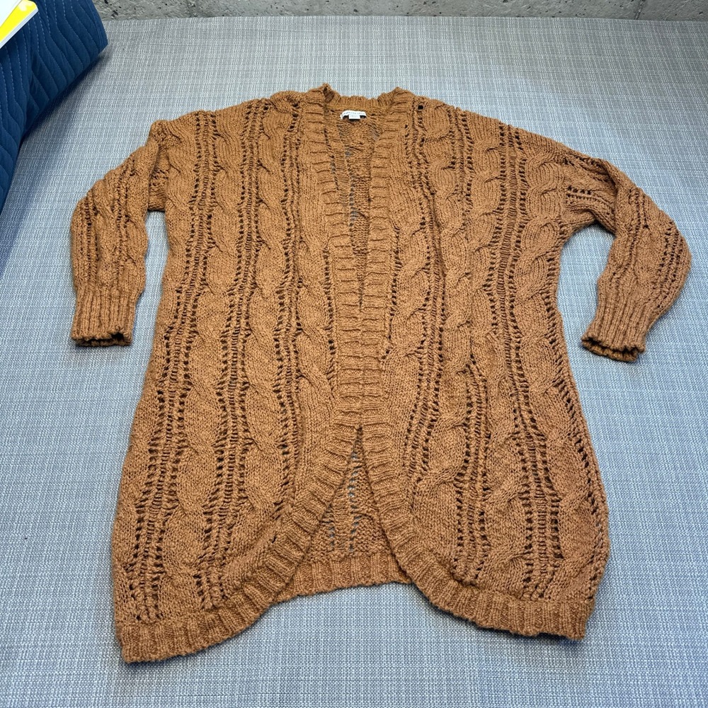 Cottagecore Open Cable Knit Cardigan Medium Layering Camel Brown American‎ Eagle